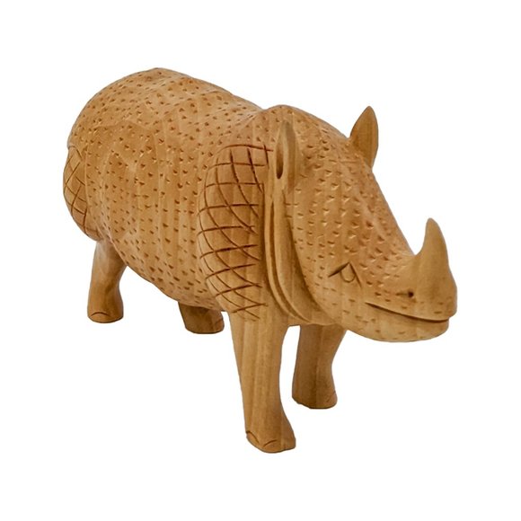 Handmade Wooden Rhinoceros With Stone Artwork (3inch) - Picture 3 of 4